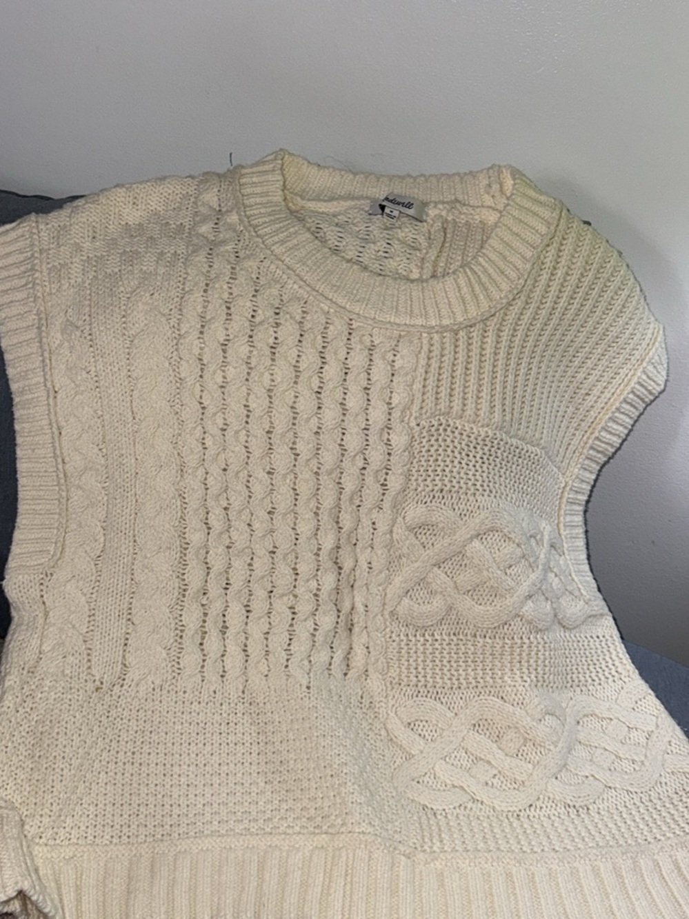 Cable Knit  Sleeveless Sweater Vest - Cream
